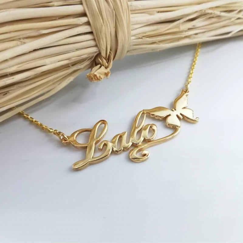 Personalized Butterfly Name Necklaces For Women Girl Favorite Jewelry Custom Ribbon Nameplate Choker Necklace Best Friends Gifts