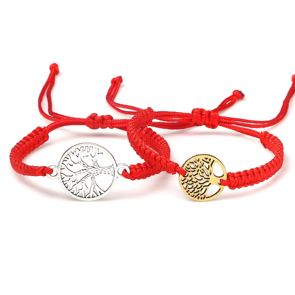 2pcs/set Red Black Life Tree Thread Bracelet Men Handwoven Braided Adjustable Tibetan Buddhist Bracelet Women Lover Jewelry Gift