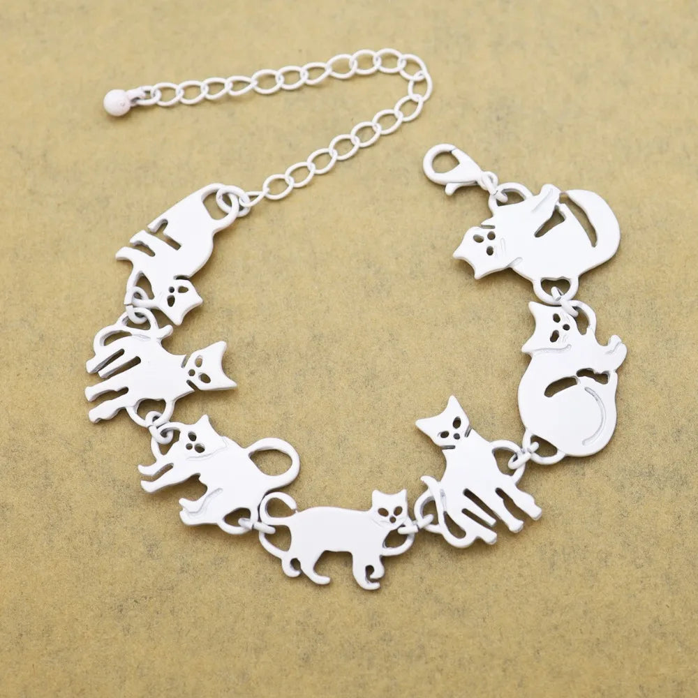 Cat Pendant Charm Chain Link Bracelets For Women Cowgirl Cuff Bangles Party Gift Fashion Jewelry Pulseira Feminina Dropshipping