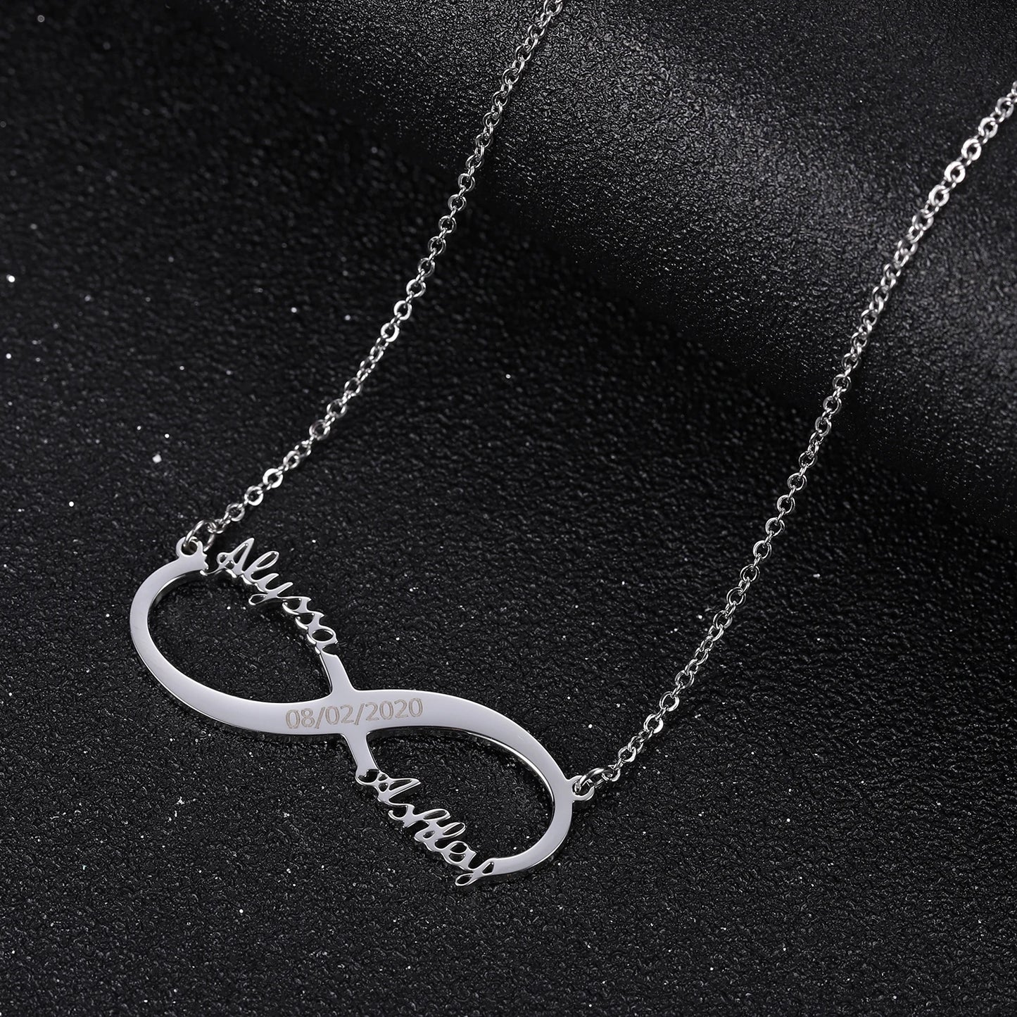 Personalized Infinity Pendant Necklace Engraved Date Stainless Steel Custom Name Couple Necklace Jewelry Best Friend Mother Gift