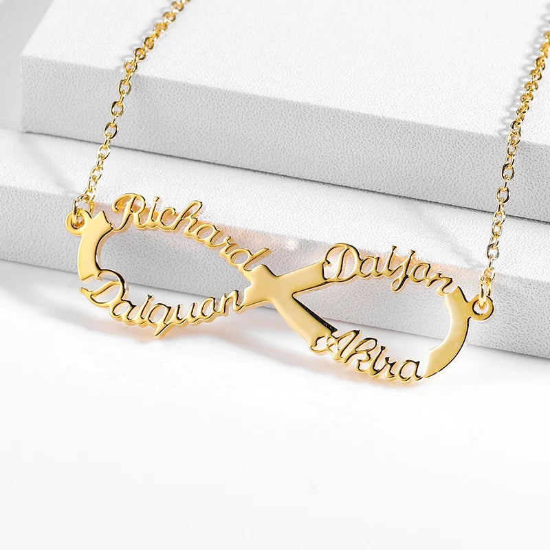 Customize Name Necklace Infinite loop Necklace Personalized Gold Stainless Steel Custom Name Jewelry1-4 Names Choker Women Gifts