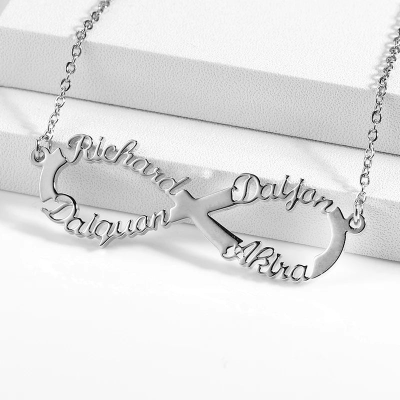 Customize Name Necklace Infinite loop Necklace Personalized Gold Stainless Steel Custom Name Jewelry1-4 Names Choker Women Gifts