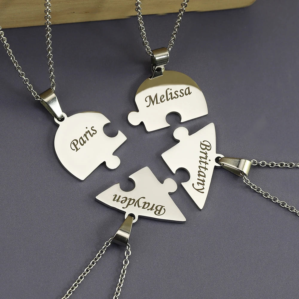 MaiLun Custom Names Puzzled Heart Pendant Necklace Engraved Names Puzzled Hearts Pendant- send names via chat