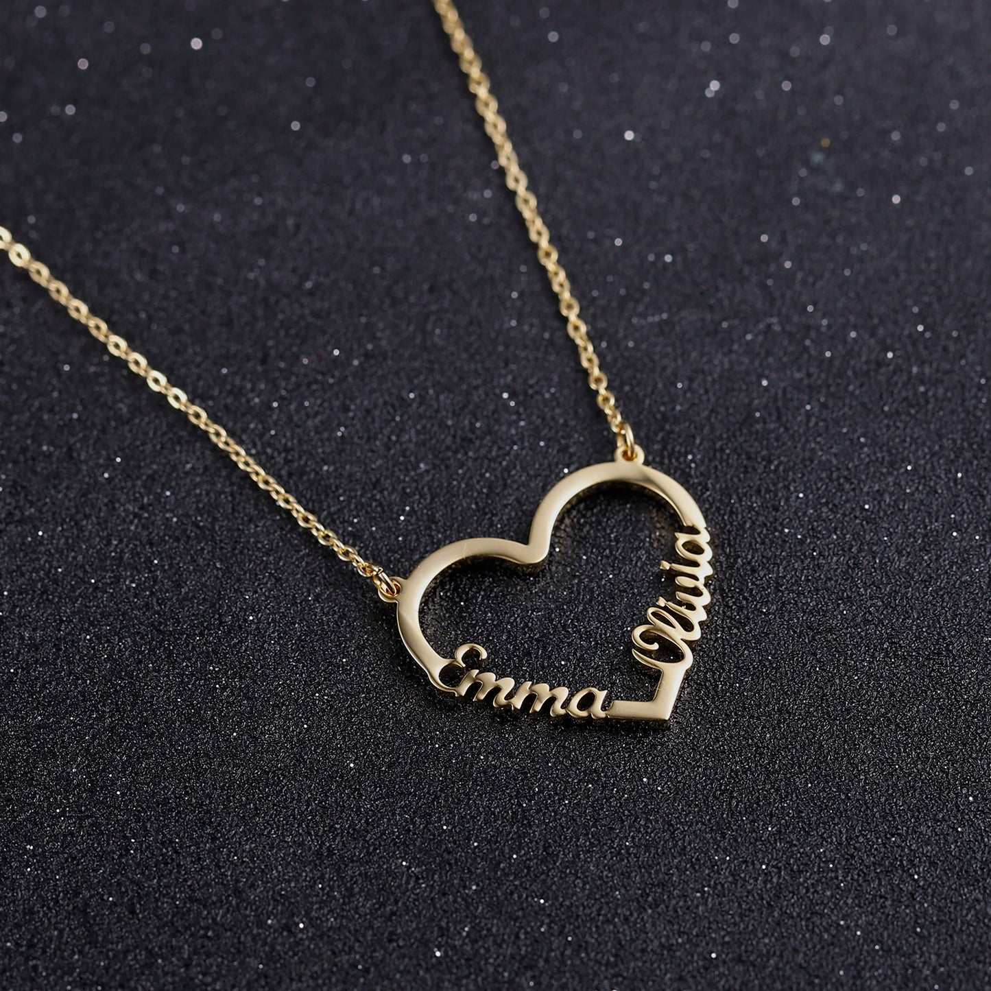 Personalized Double Name Gold Stainless Steel Necklaces Pandents Custom Heart Name Nameplate Necklace For Women Christmas Gift