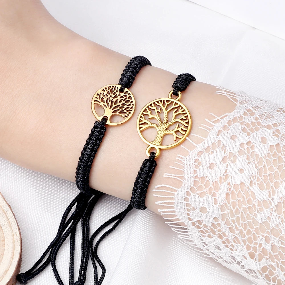 2pcs/set Red Black Life Tree Thread Bracelet Men Handwoven Braided Adjustable Tibetan Buddhist Bracelet Women Lover Jewelry Gift