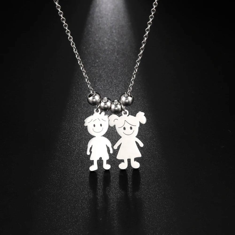 Necklace with cartoon character pendants on a black background