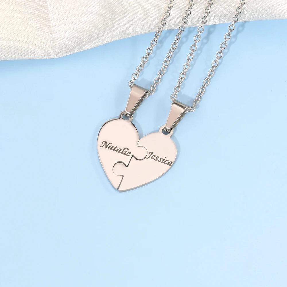 MaiLun Custom Names Puzzled Heart Pendant Necklace Engraved Names Puzzled Hearts Pendant- send names via chat