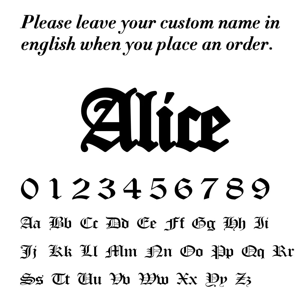Display of the name 'Alice' and numbers 0-9 in a decorative font on a white background.