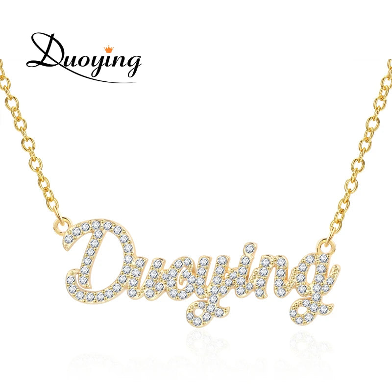 Duoying Initial Letters Pendant 925 Sterling Silver Zirconia Necklaces Women Personalized Rhinestone Necklace with Names