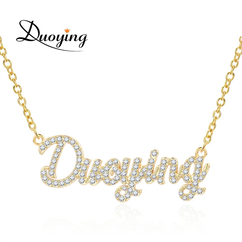 Duoying Initial Letters Pendant 925 Sterling Silver Zirconia Necklaces Women Personalized Rhinestone Necklace with Names