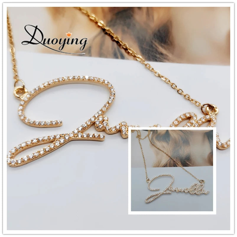 Duoying Initial Letters Pendant 925 Sterling Silver Zirconia Necklaces Women Personalized Rhinestone Necklace with Names