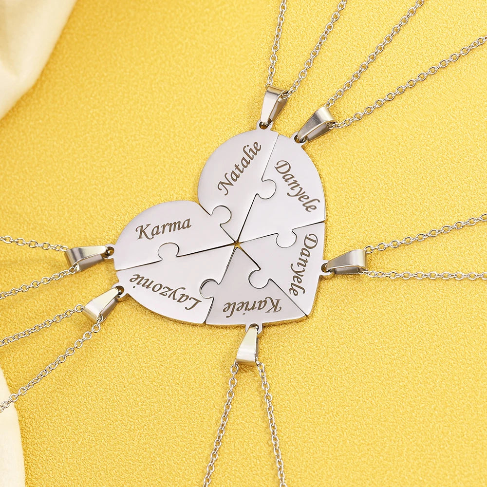 MaiLun Custom Names Puzzled Heart Pendant Necklace Engraved Names Puzzled Hearts Pendant- send names via chat