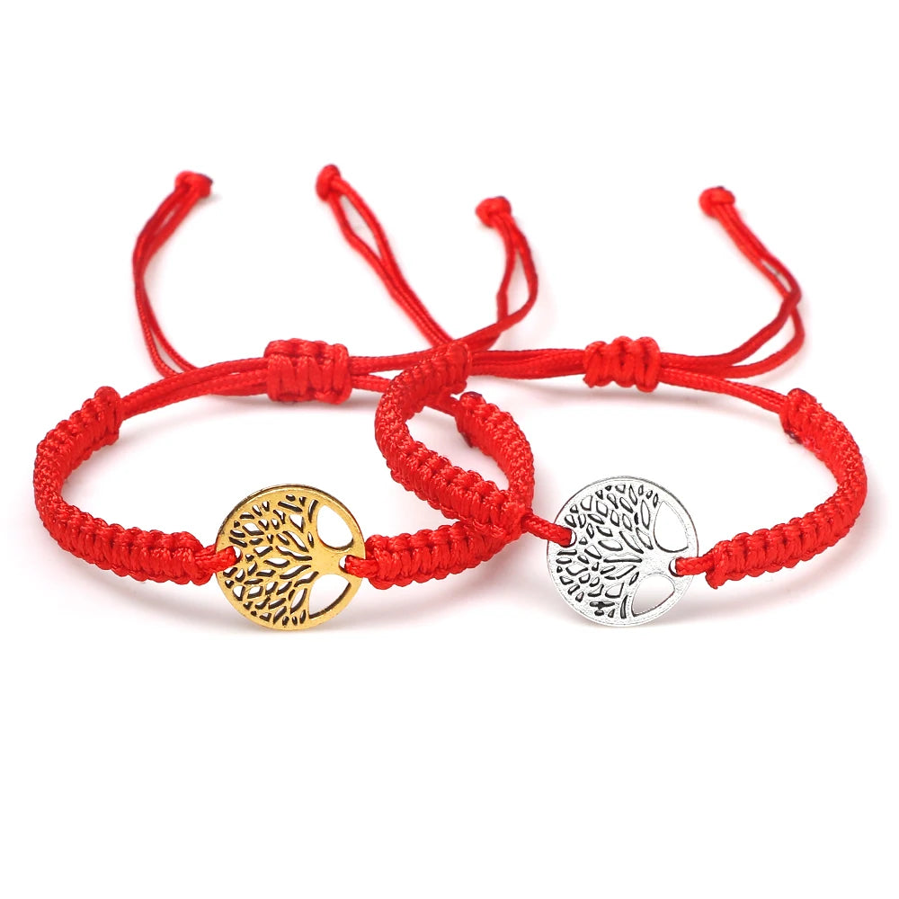 2pcs/set Red Black Life Tree Thread Bracelet Men Handwoven Braided Adjustable Tibetan Buddhist Bracelet Women Lover Jewelry Gift