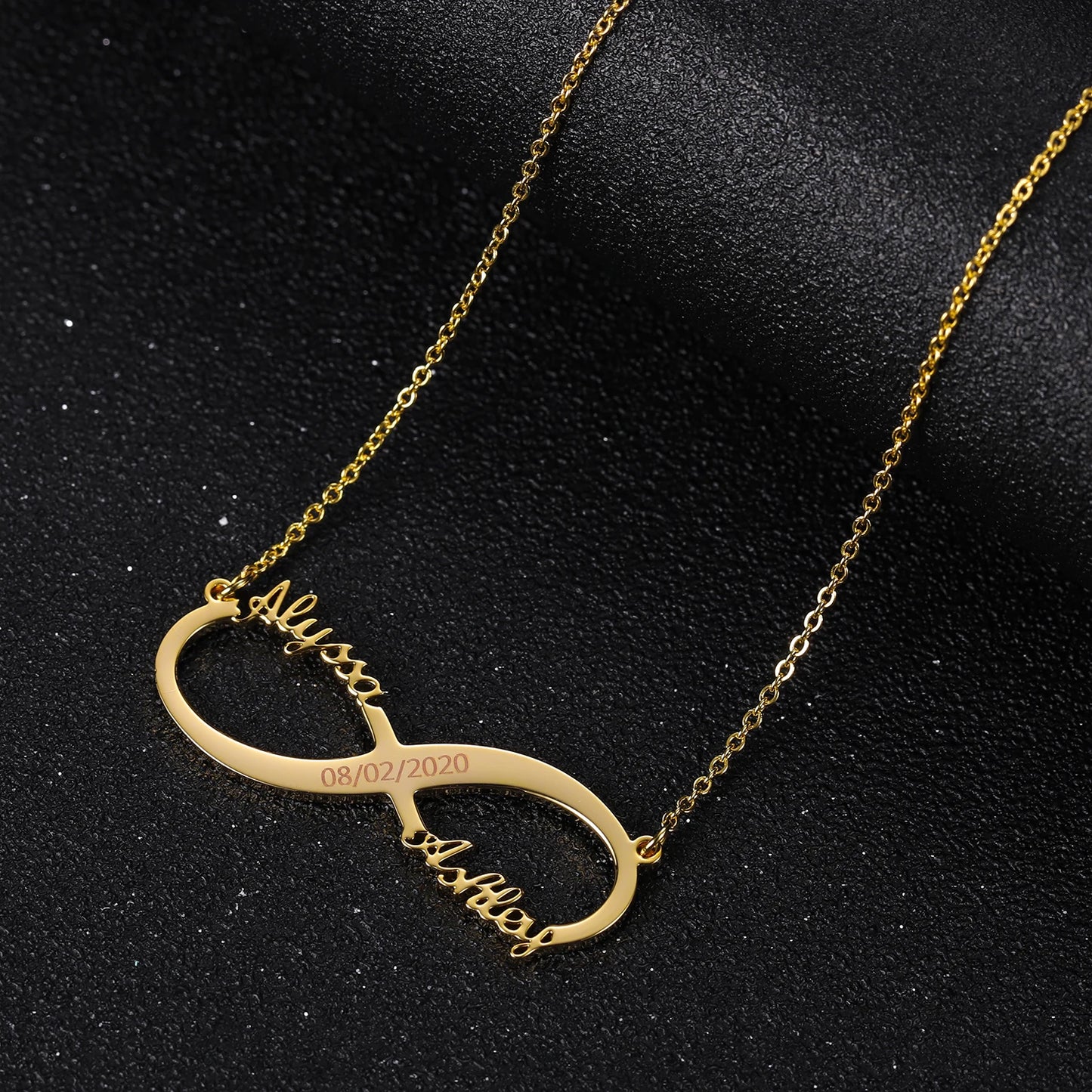 Personalized Infinity Pendant Necklace Engraved Date Stainless Steel Custom Name Couple Necklace Jewelry Best Friend Mother Gift
