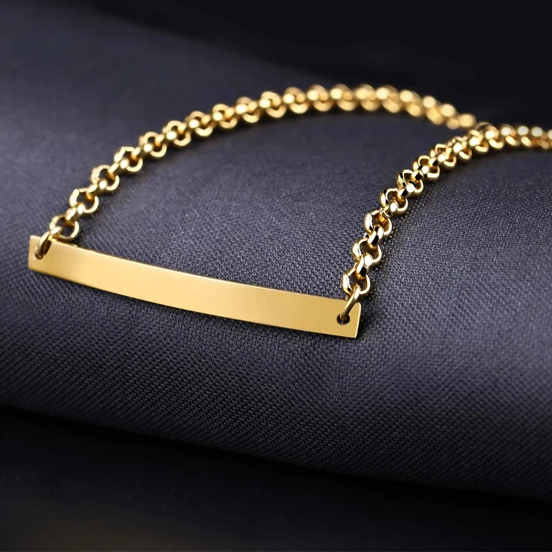 Customized Bracelet For Women Gold Stainless Steel Adjustable Chain For Men Engraving Name Bangle Party  Fashion Gift Bar Chain