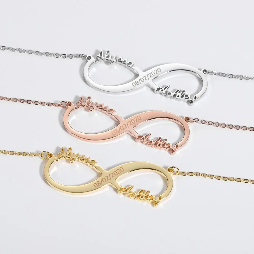 Personalized Infinity Pendant Necklace Engraved Date Stainless Steel Custom Name Couple Necklace Jewelry Best Friend Mother Gift