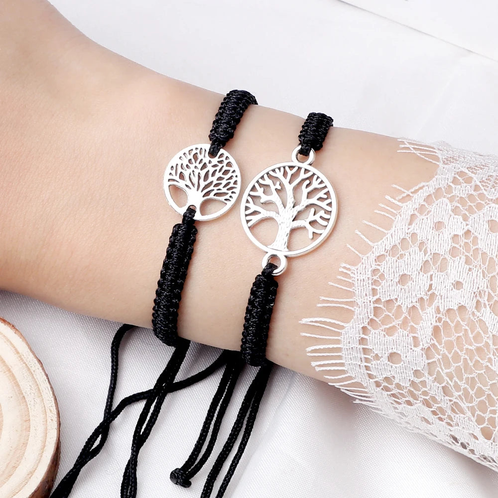 2pcs/set Red Black Life Tree Thread Bracelet Men Handwoven Braided Adjustable Tibetan Buddhist Bracelet Women Lover Jewelry Gift