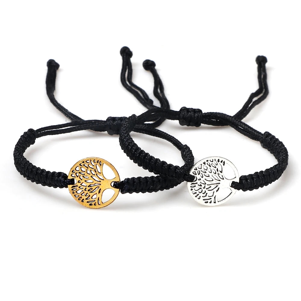 2pcs/set Red Black Life Tree Thread Bracelet Men Handwoven Braided Adjustable Tibetan Buddhist Bracelet Women Lover Jewelry Gift