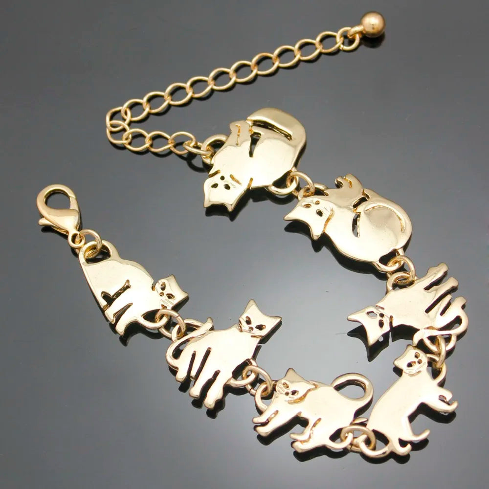Cat Pendant Charm Chain Link Bracelets For Women Cowgirl Cuff Bangles Party Gift Fashion Jewelry Pulseira Feminina Dropshipping