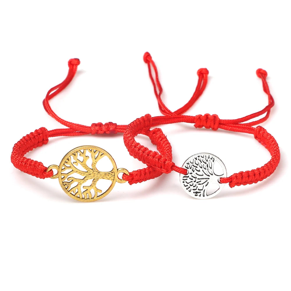 2pcs/set Red Black Life Tree Thread Bracelet Men Handwoven Braided Adjustable Tibetan Buddhist Bracelet Women Lover Jewelry Gift