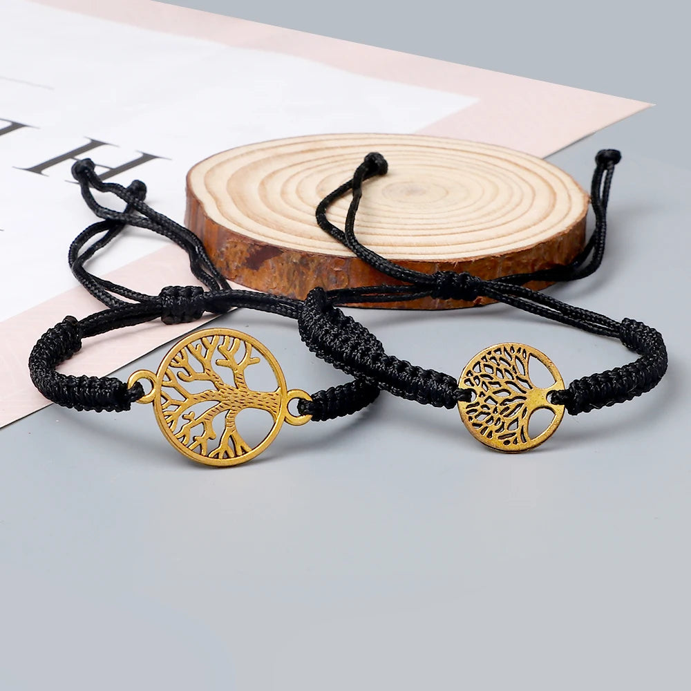 2pcs/set Red Black Life Tree Thread Bracelet Men Handwoven Braided Adjustable Tibetan Buddhist Bracelet Women Lover Jewelry Gift