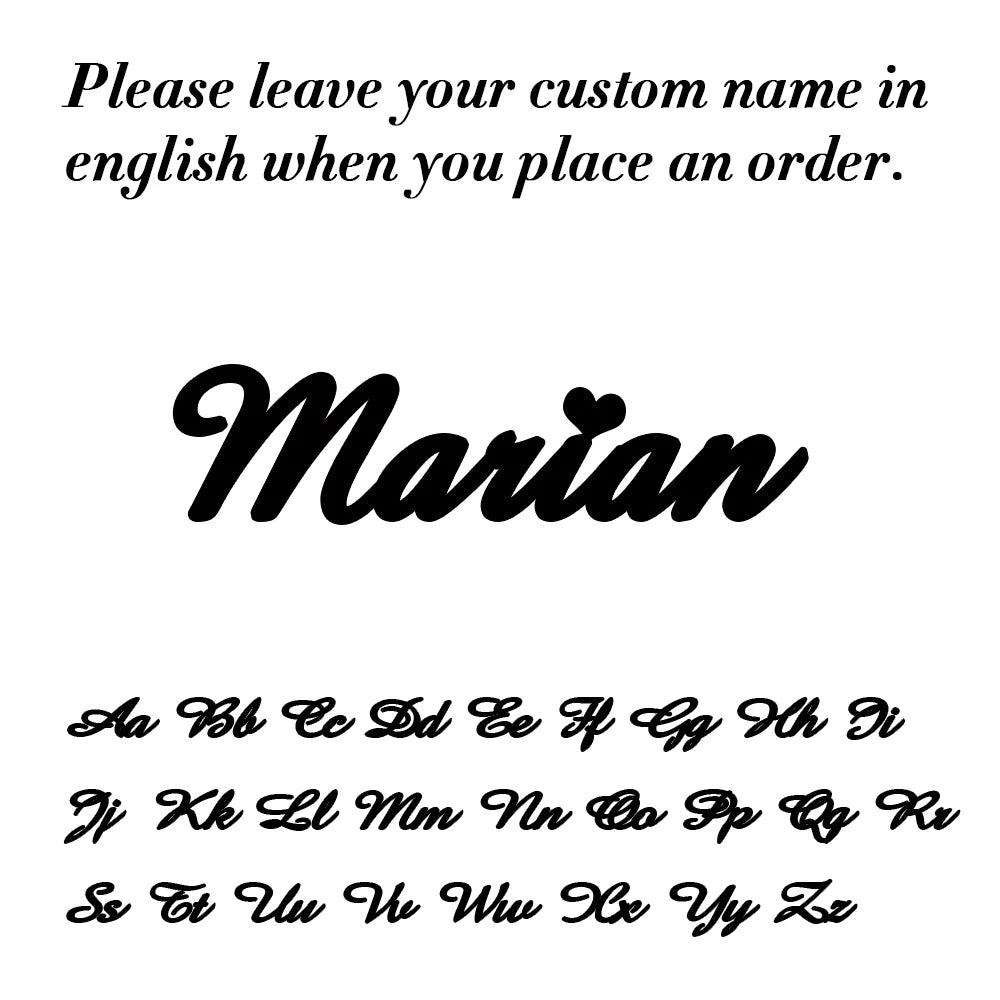Text overlay with the name 'Marian' and a list of letters on a white background.