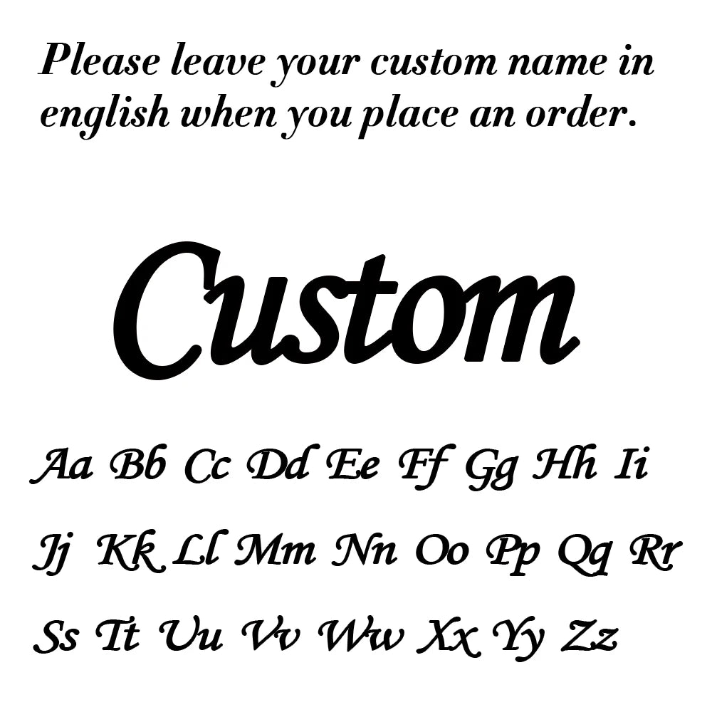 Text prompt for custom name entry with alphabet letters on a white background