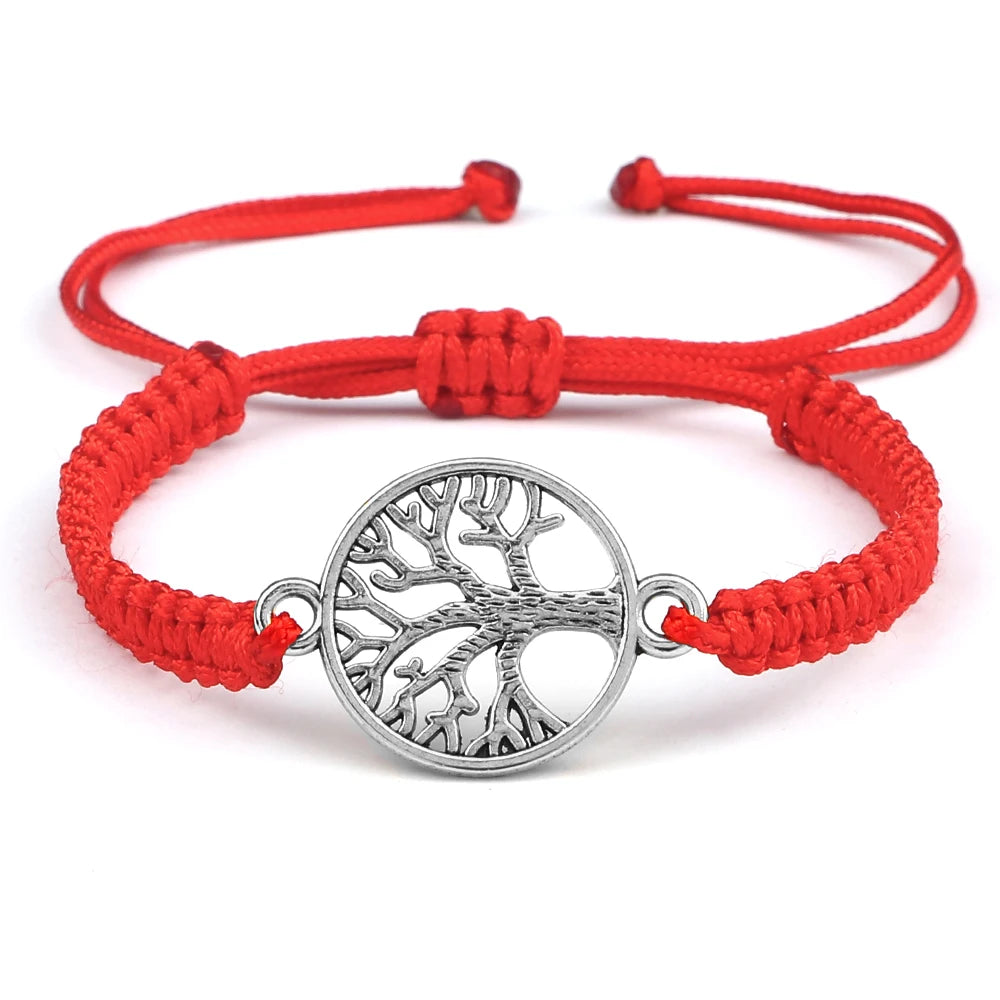 2pcs/set Red Black Life Tree Thread Bracelet Men Handwoven Braided Adjustable Tibetan Buddhist Bracelet Women Lover Jewelry Gift