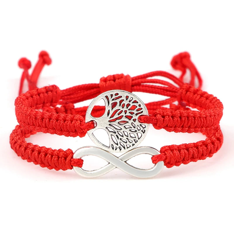 2pcs/set Red Black Life Tree Thread Bracelet Men Handwoven Braided Adjustable Tibetan Buddhist Bracelet Women Lover Jewelry Gift