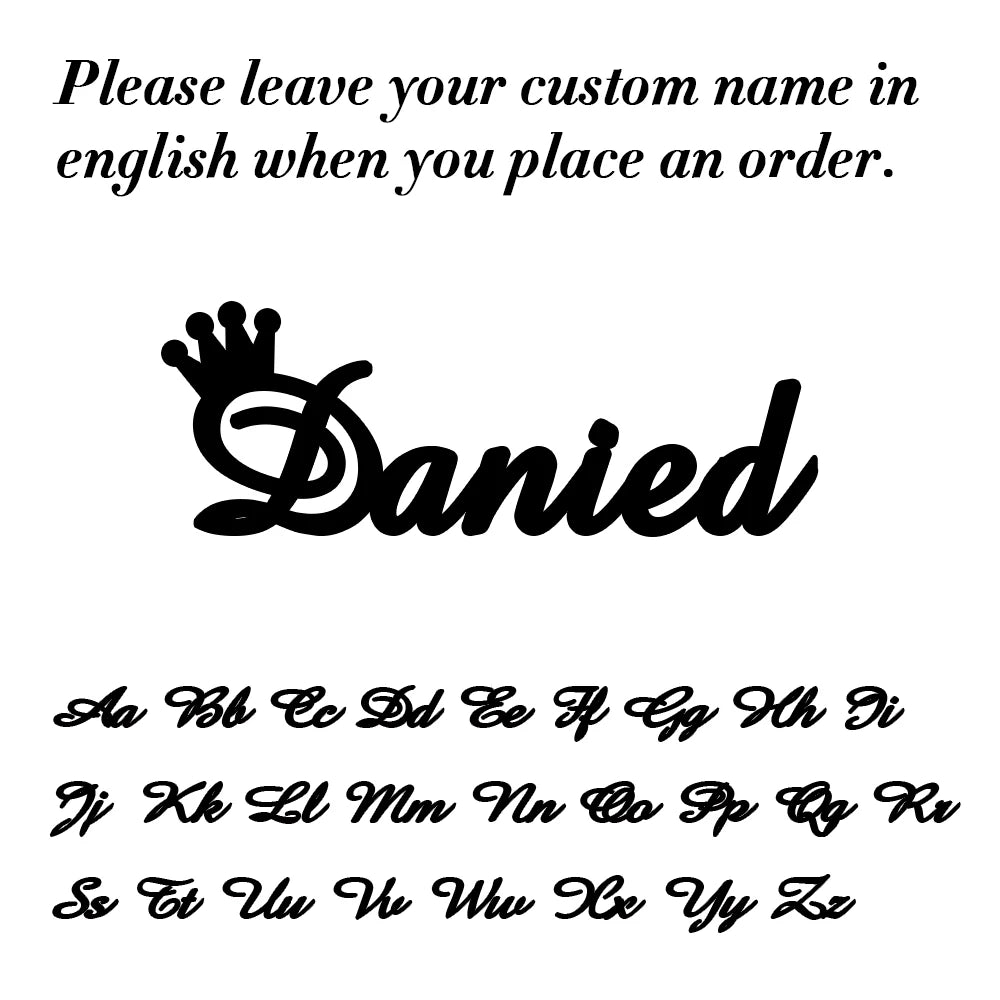 Decorative text with 'Danied' and a crown symbol on a white background.