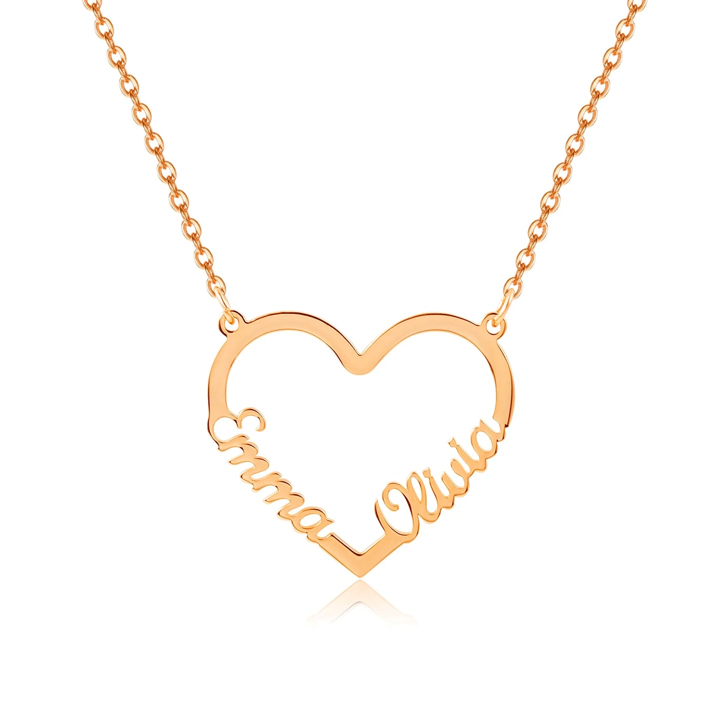 Personalized Double Name Gold Stainless Steel Necklaces Pandents Custom Heart Name Nameplate Necklace For Women Christmas Gift