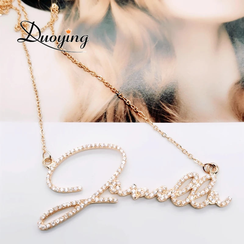 Duoying Initial Letters Pendant 925 Sterling Silver Zirconia Necklaces Women Personalized Rhinestone Necklace with Names
