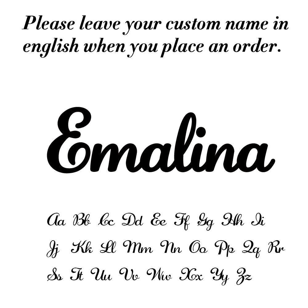 Text overlay with 'Emalina' and a list of letters on a white background