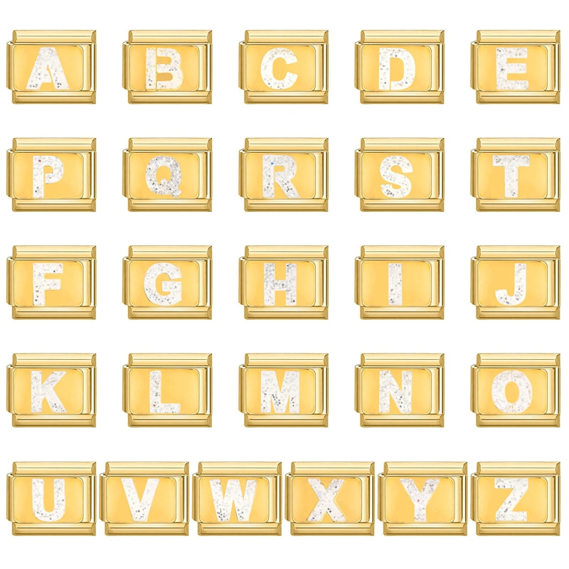 Fashion Golden 26 Letters A-Z Italian Links Charm Beads 9mm Stainless Steel Bracelet Jewelry DIY Hand Making Wholesale