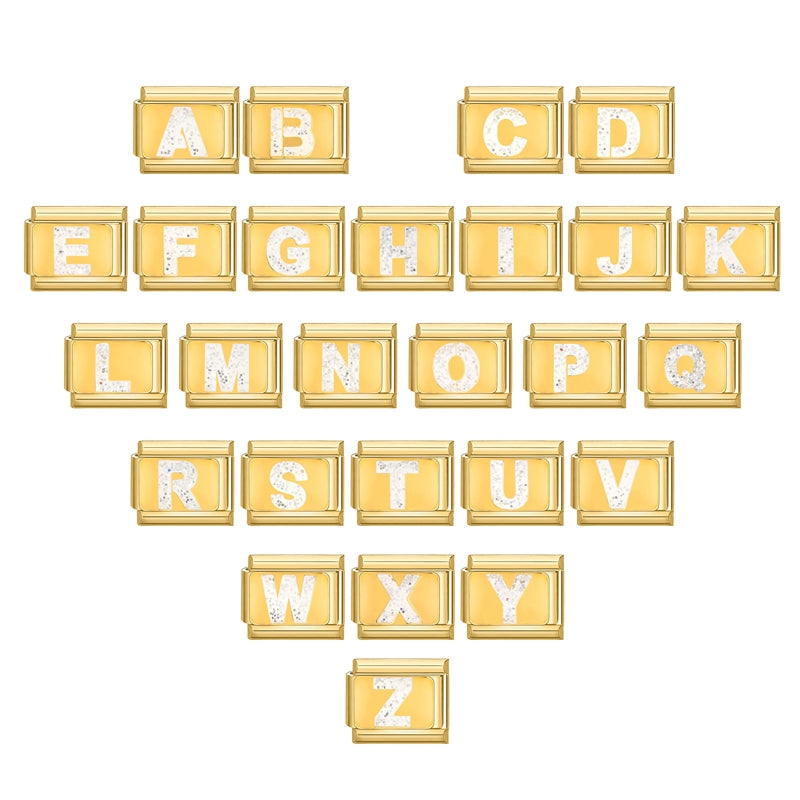 Fashion Golden 26 Letters A-Z Italian Links Charm Beads 9mm Stainless Steel Bracelet Jewelry DIY Hand Making Wholesale