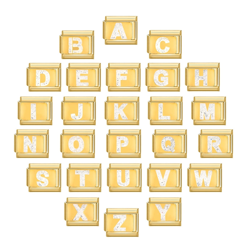 Fashion Golden 26 Letters A-Z Italian Links Charm Beads 9mm Stainless Steel Bracelet Jewelry DIY Hand Making Wholesale