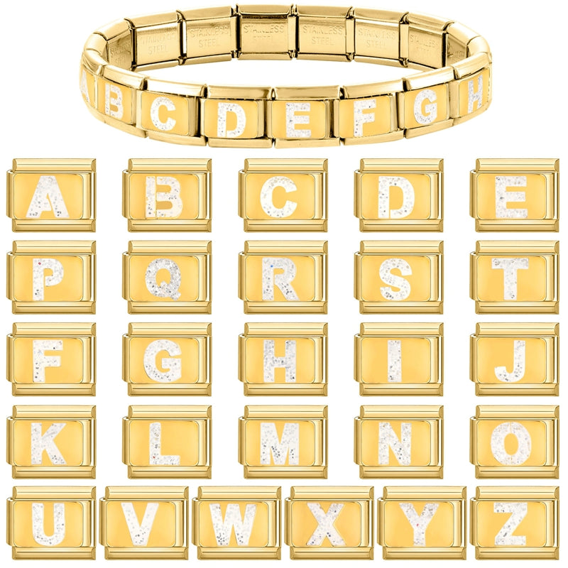 Fashion Golden 26 Letters A-Z Italian Links Charm Beads 9mm Stainless Steel Bracelet Jewelry DIY Hand Making Wholesale