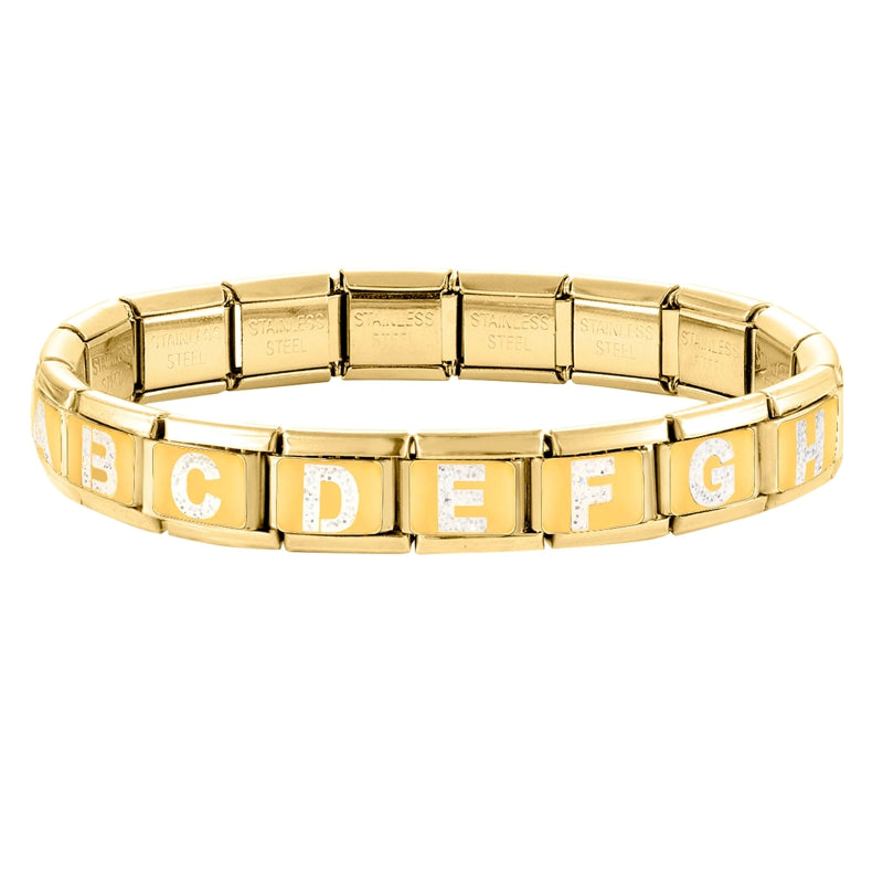 Fashion Golden 26 Letters A-Z Italian Links Charm Beads 9mm Stainless Steel Bracelet Jewelry DIY Hand Making Wholesale