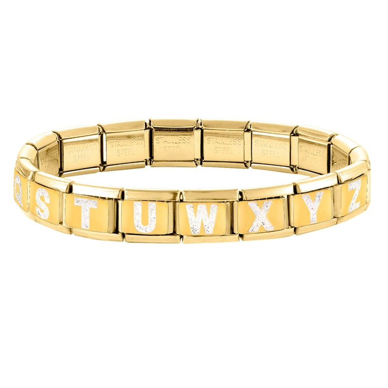 Fashion Golden 26 Letters A-Z Italian Links Charm Beads 9mm Stainless Steel Bracelet Jewelry DIY Hand Making Wholesale