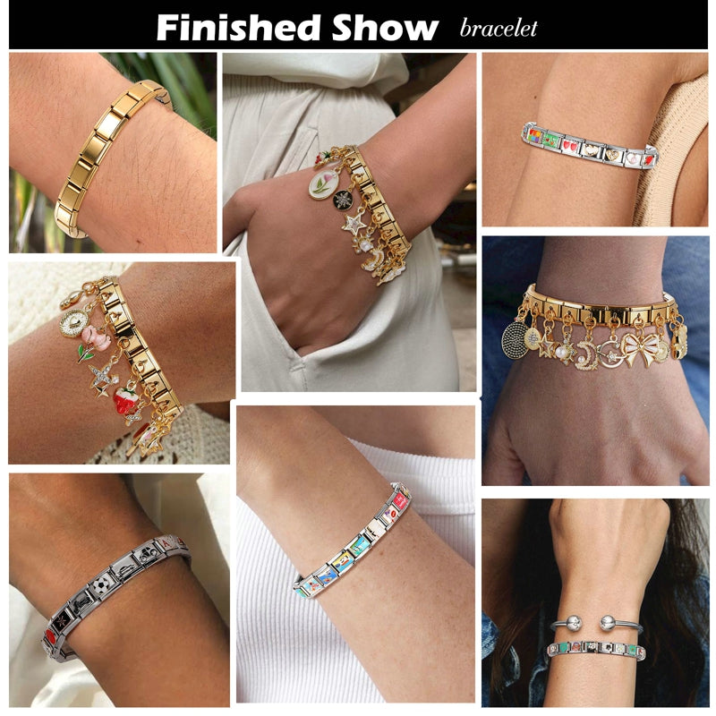 Fashion Golden 26 Letters A-Z Italian Links Charm Beads 9mm Stainless Steel Bracelet Jewelry DIY Hand Making Wholesale