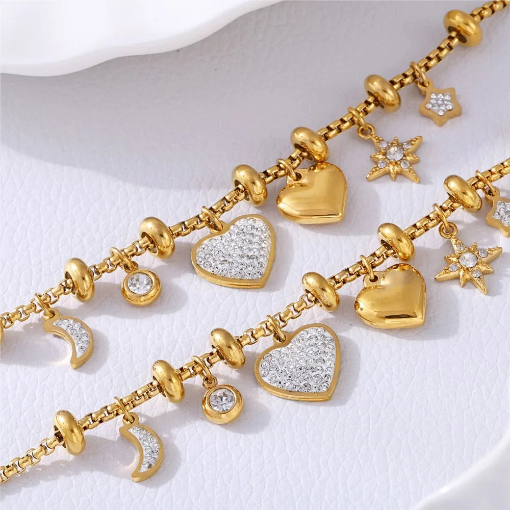 316L Stainless Steel Heart Charm Bracelets For Women 18k Gold Plated Various Pendants With Shining Zircon Women's Hand Bracelet