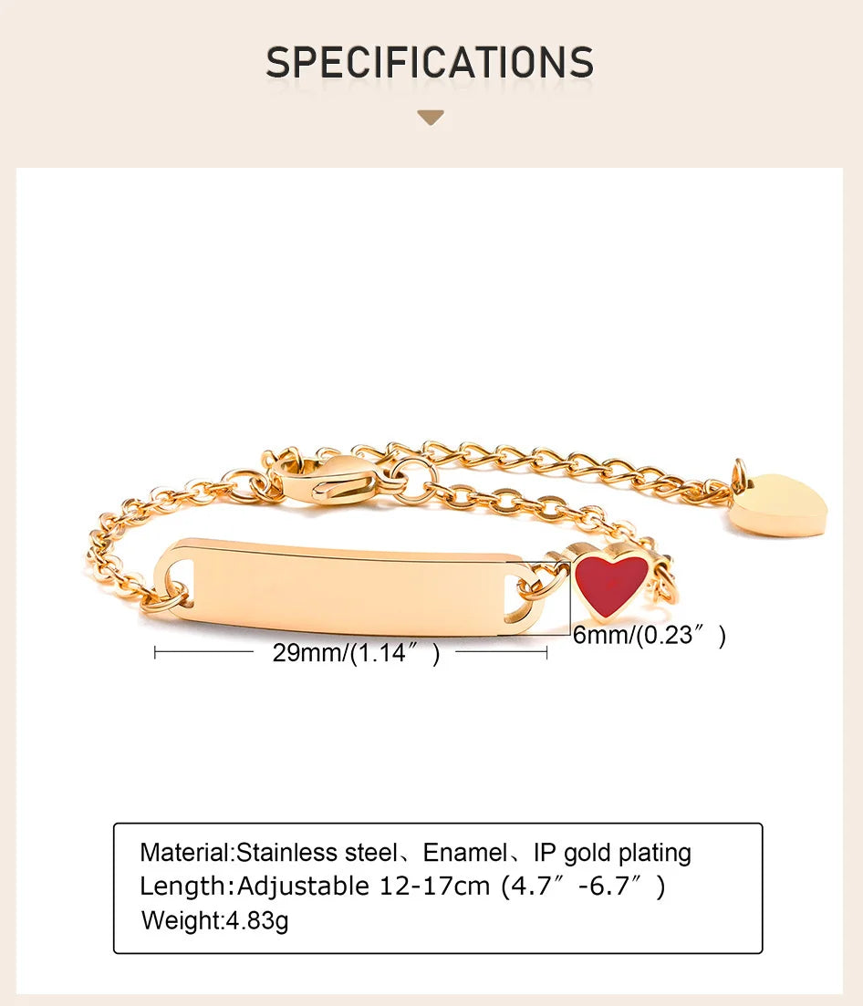 Customized Heart Bracelet for Little Girl Boy, Engravable ID Name Bracelet, Personalized Stainless Steel Chain Birthday Gift