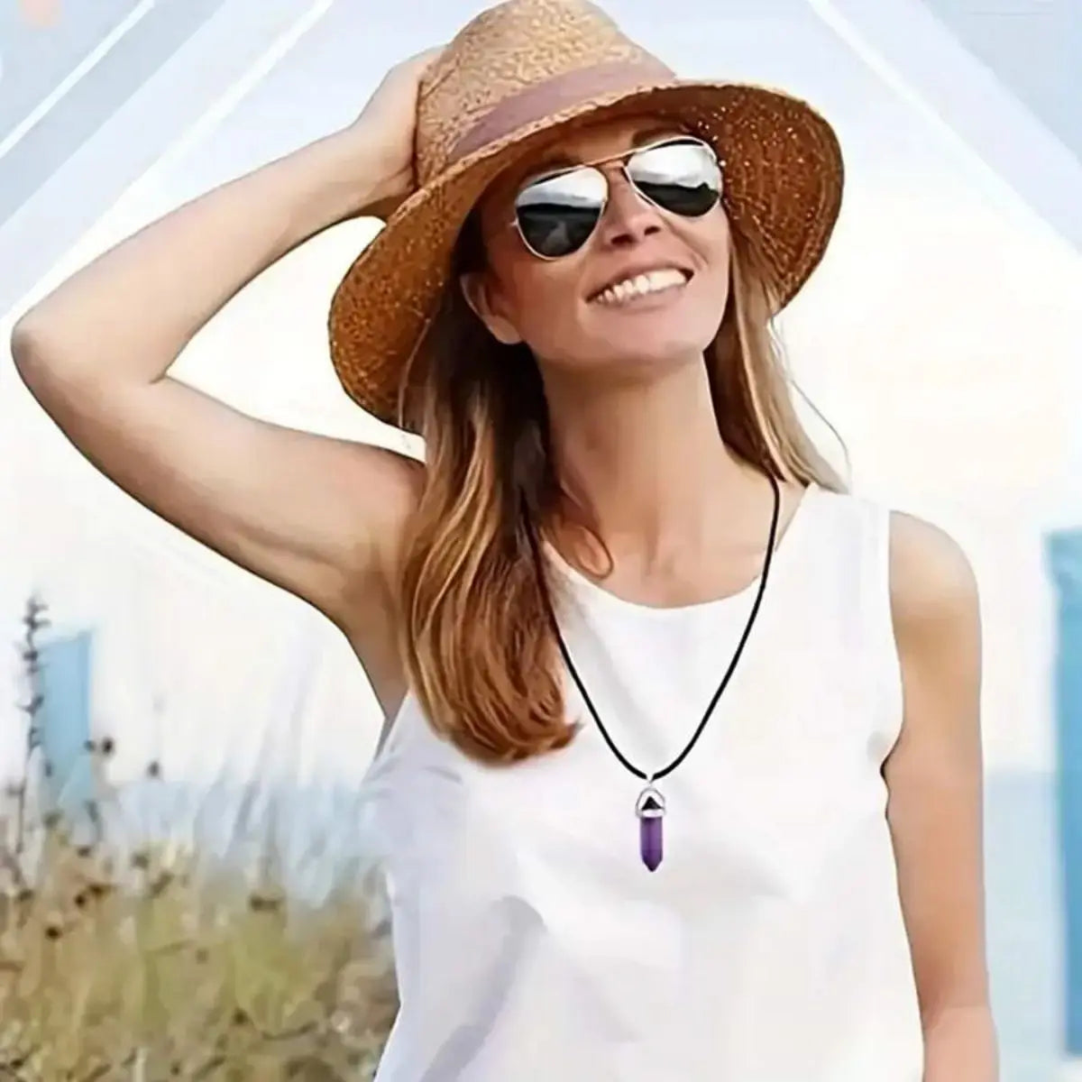 40PCS/30PCS Hexagonal Chakra Synthetic Crystal Pendant , Pointed Quartz Stone With Leather Necklace Chain Storage Bag