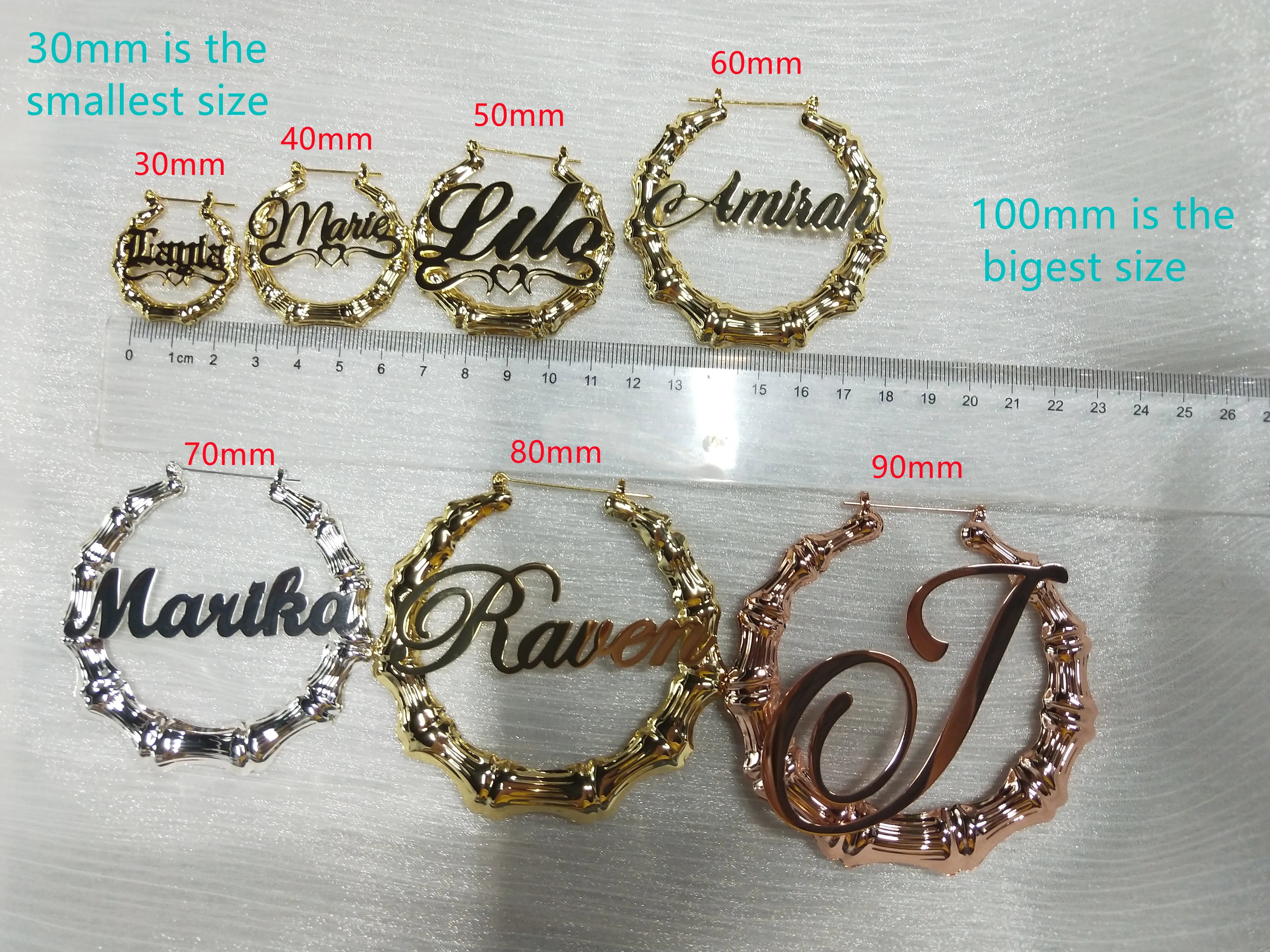 DOREMI Custom Name Bamboo Hoop Gold Plated Stainless Steel Words Personalized Jewelry