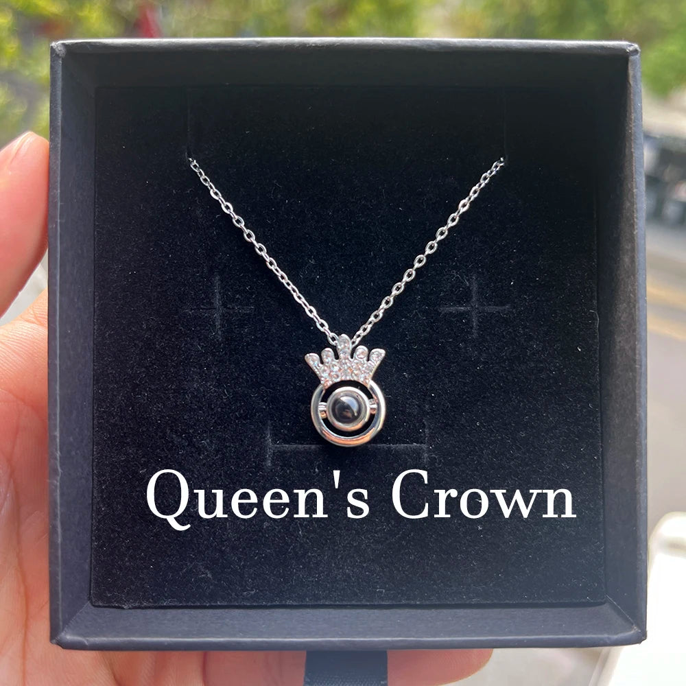 Custom Photo Projection Necklace Stainless Steel Chain Heart Flower Start Pendant DIY Picture Inside Couple Family Necklace