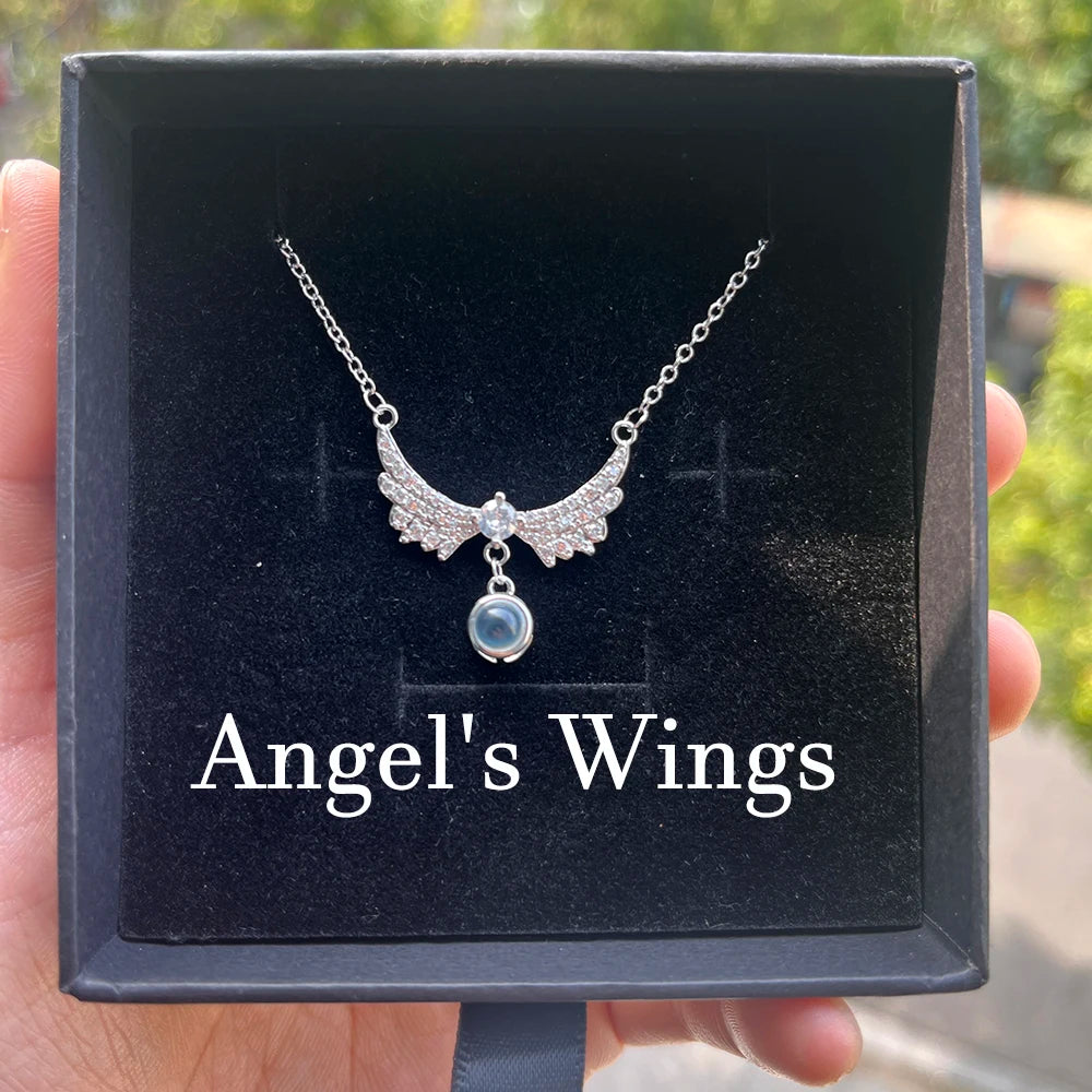 Custom Photo Projection Necklace Stainless Steel Chain Heart Flower Start Pendant DIY Picture Inside Couple Family Necklace