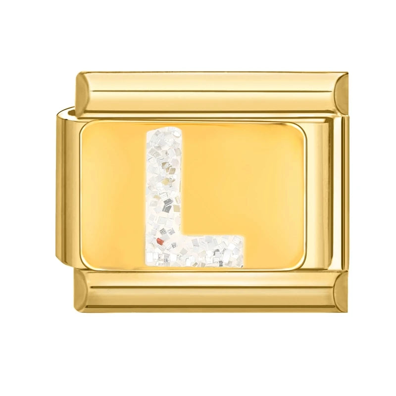 Fashion Golden 26 Letters A-Z Italian Links Charm Beads 9mm Stainless Steel Bracelet Jewelry DIY Hand Making Wholesale