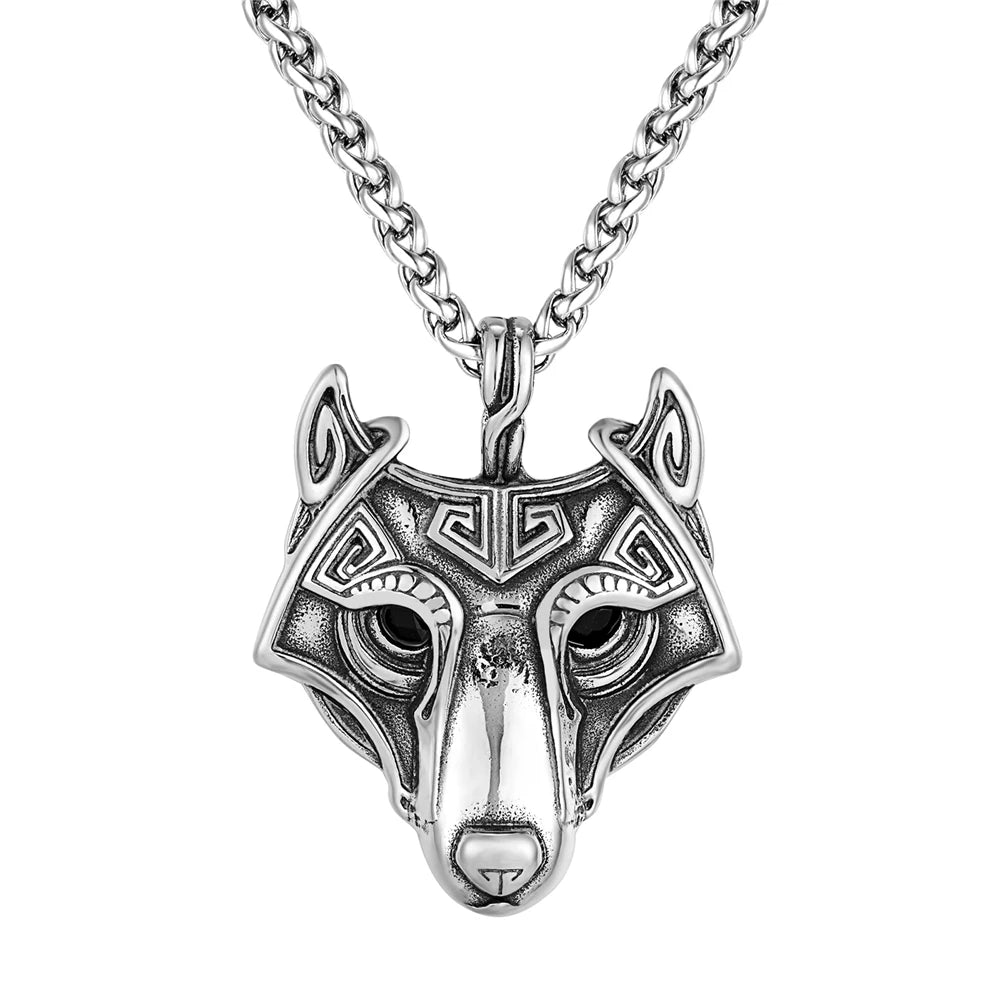 Punk Vikings Celtic Wolf Necklaces Mens Norse Mythology Odin Rune Stainless Steel Animal Pendant Amulet Never Fade Male Jewelry