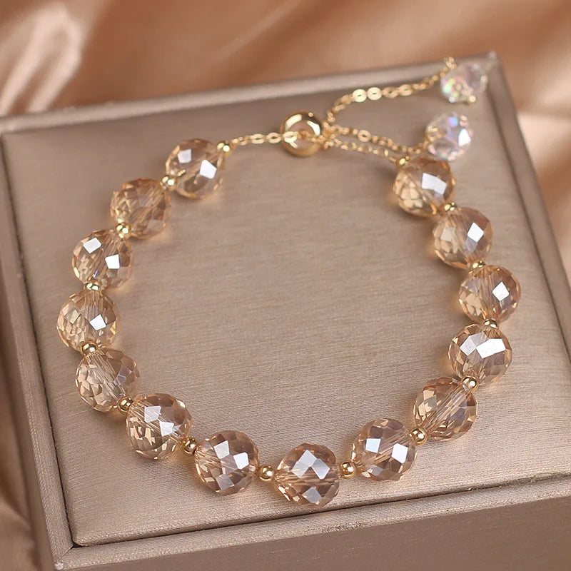Crystal Woven Female Bracelet New Fashion Shiny Crystal Stone Beads Elasticity Rope Bracelets for Women Sweet Jewelry