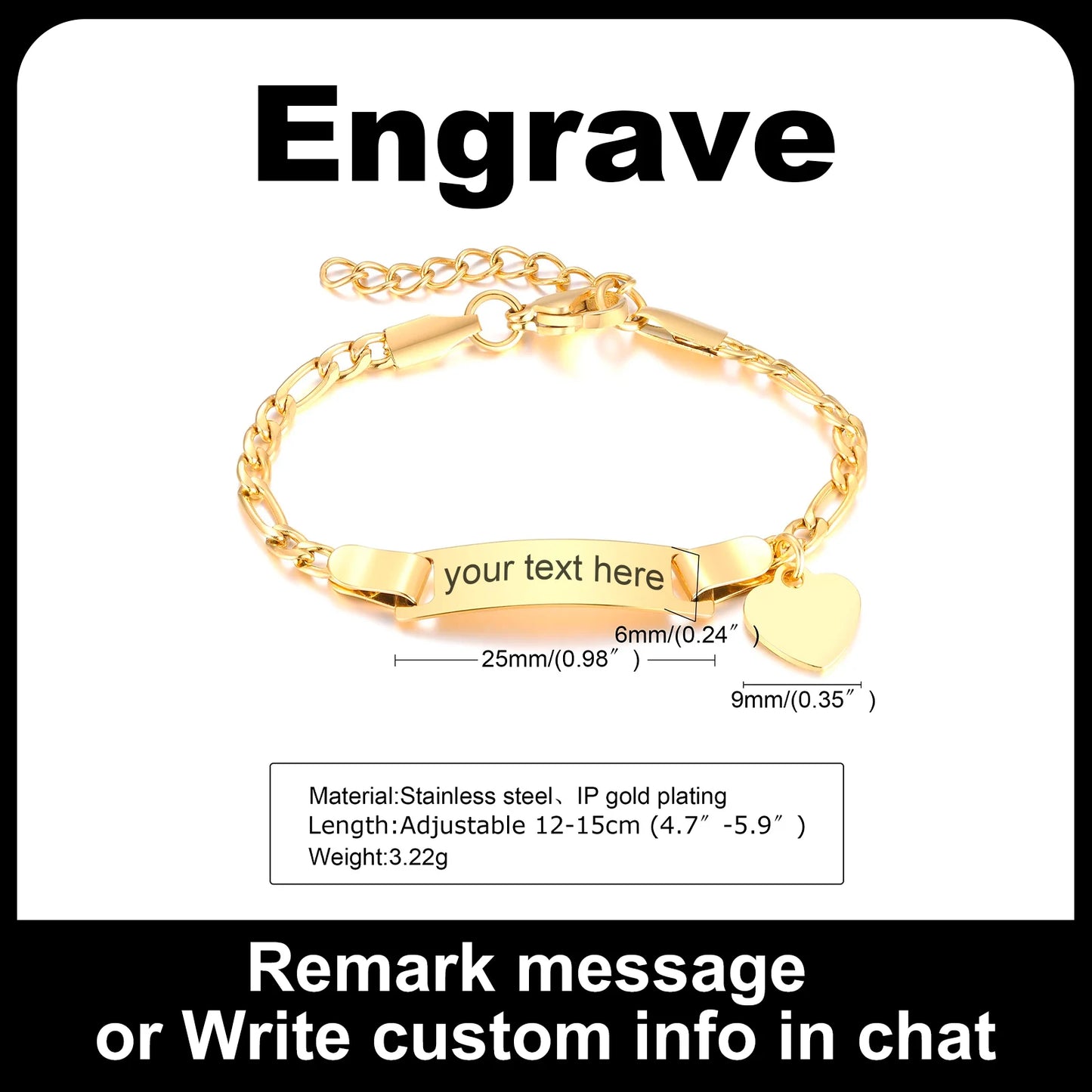 Customized Heart Bracelet for Little Girl Boy, Engravable ID Name Bracelet, Personalized Stainless Steel Chain Birthday Gift